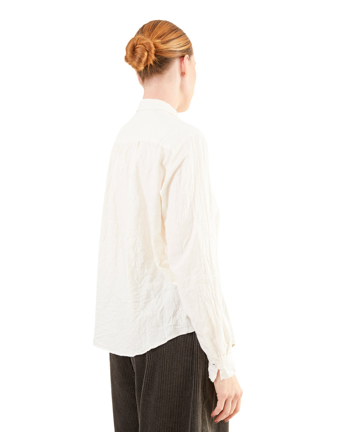Pas de Calais Brushed Crinkle Pin-Tuck Blouse / Ivory