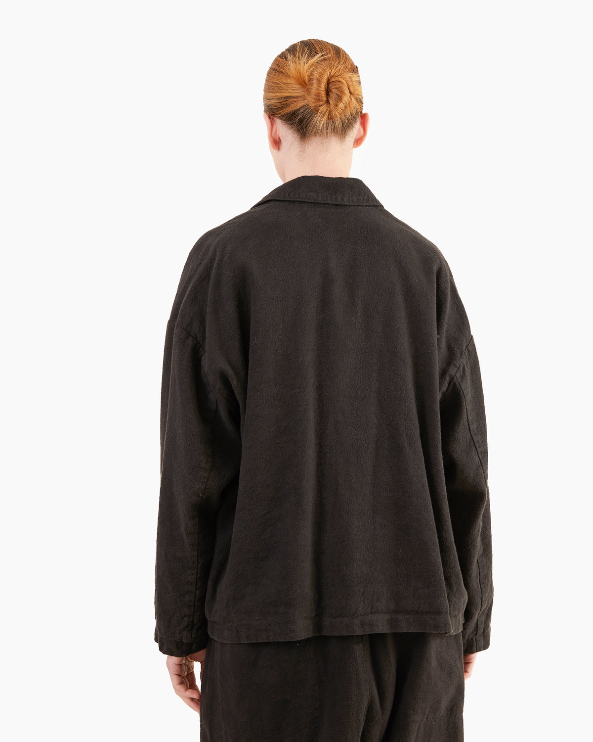 Pas de Calais Brushed Linen/Cotton Twill Relaxed Coverall Jacket in Black