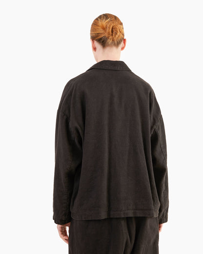 Pas de Calais Brushed Linen/Cotton Twill Relaxed Coverall Jacket in Black