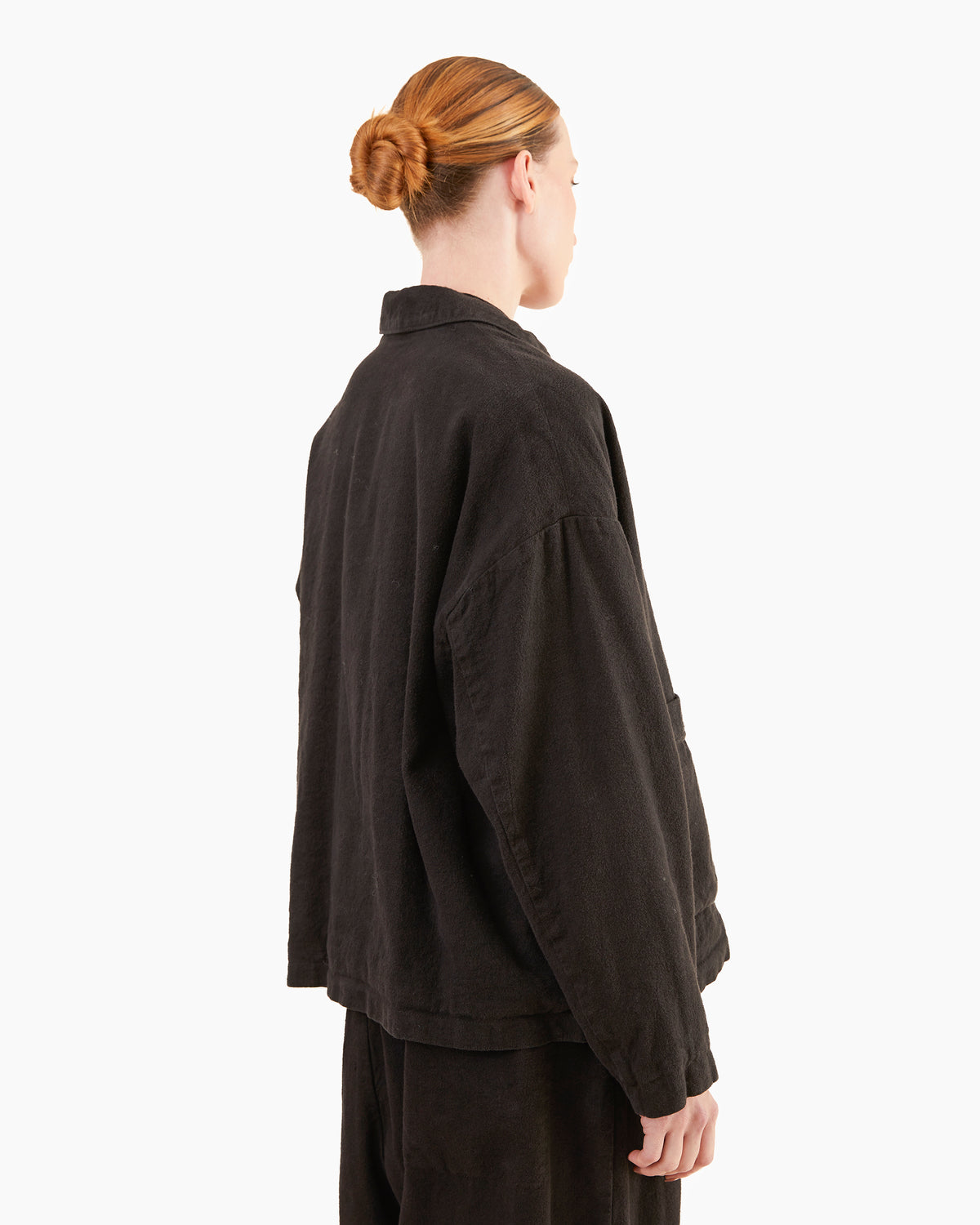 Pas de Calais Brushed Linen/Cotton Twill Relaxed Coverall Jacket in Black
