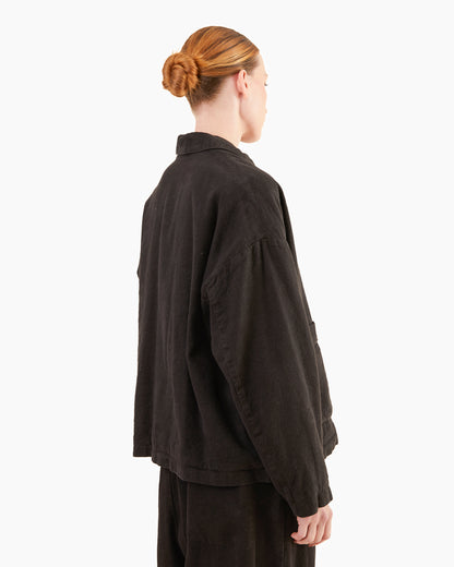 Pas de Calais Brushed Linen/Cotton Twill Relaxed Coverall Jacket in Black