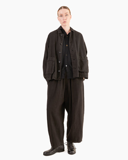 Pas de Calais Brushed Linen/Cotton Twill Relaxed Coverall Jacket in Black