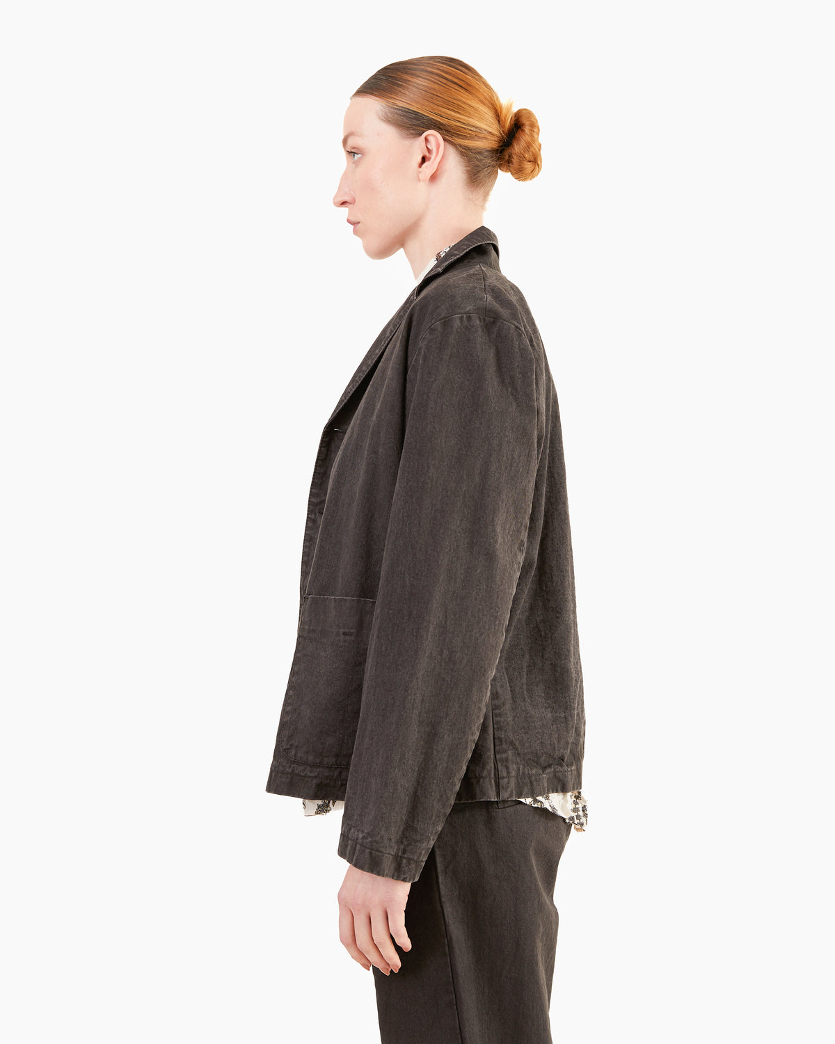 Pas de Calais Organic Cotton Linen Natural Twill Tailored Jacket in Black