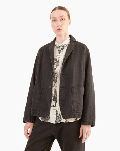 Pas de Calais Organic Cotton Linen Natural Twill Tailored Jacket in Black
