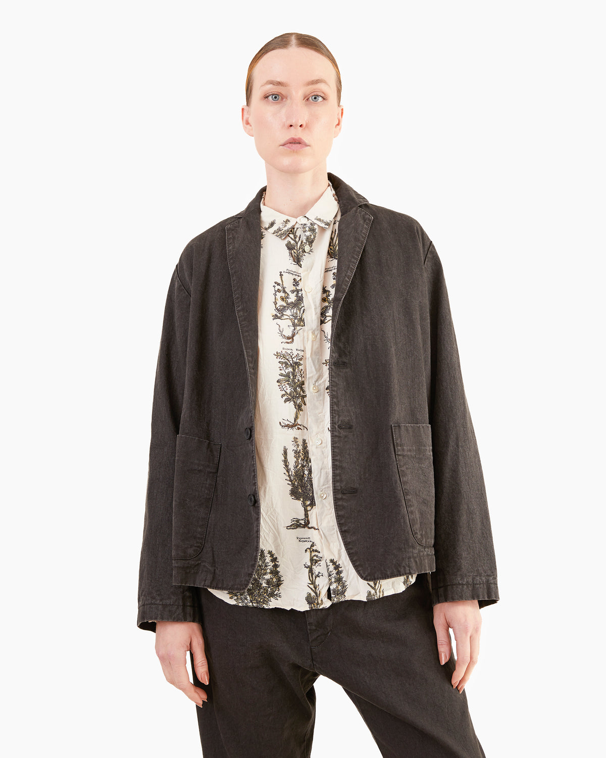Pas de Calais Organic Cotton Linen Natural Twill Tailored Jacket in Black