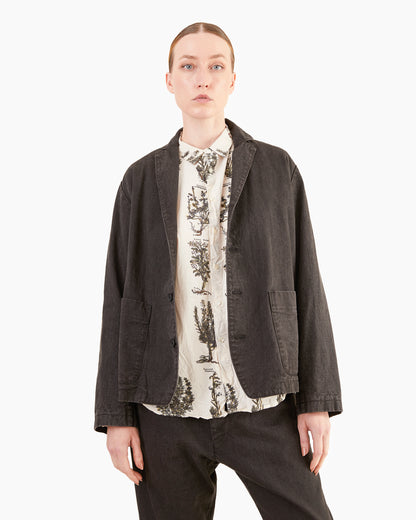 Pas de Calais Organic Cotton Linen Natural Twill Tailored Jacket in Black