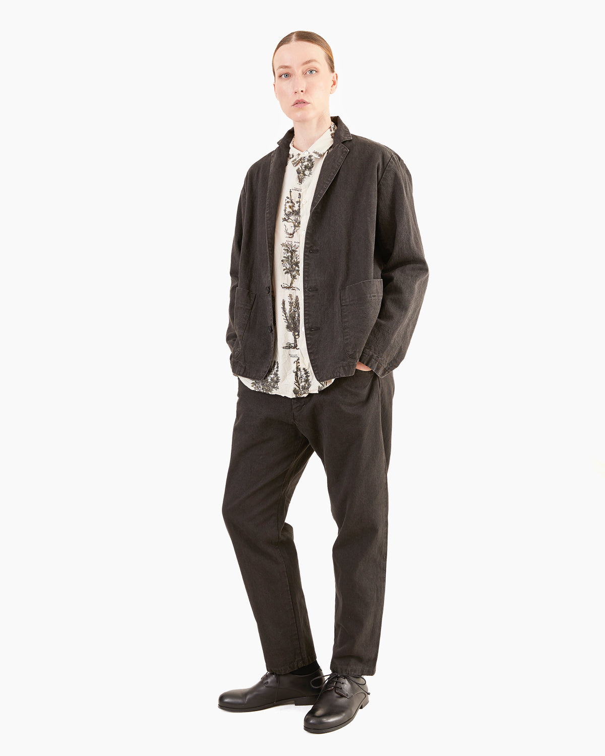 Pas de Calais Organic Cotton Linen Natural Twill Tailored Jacket in Black
