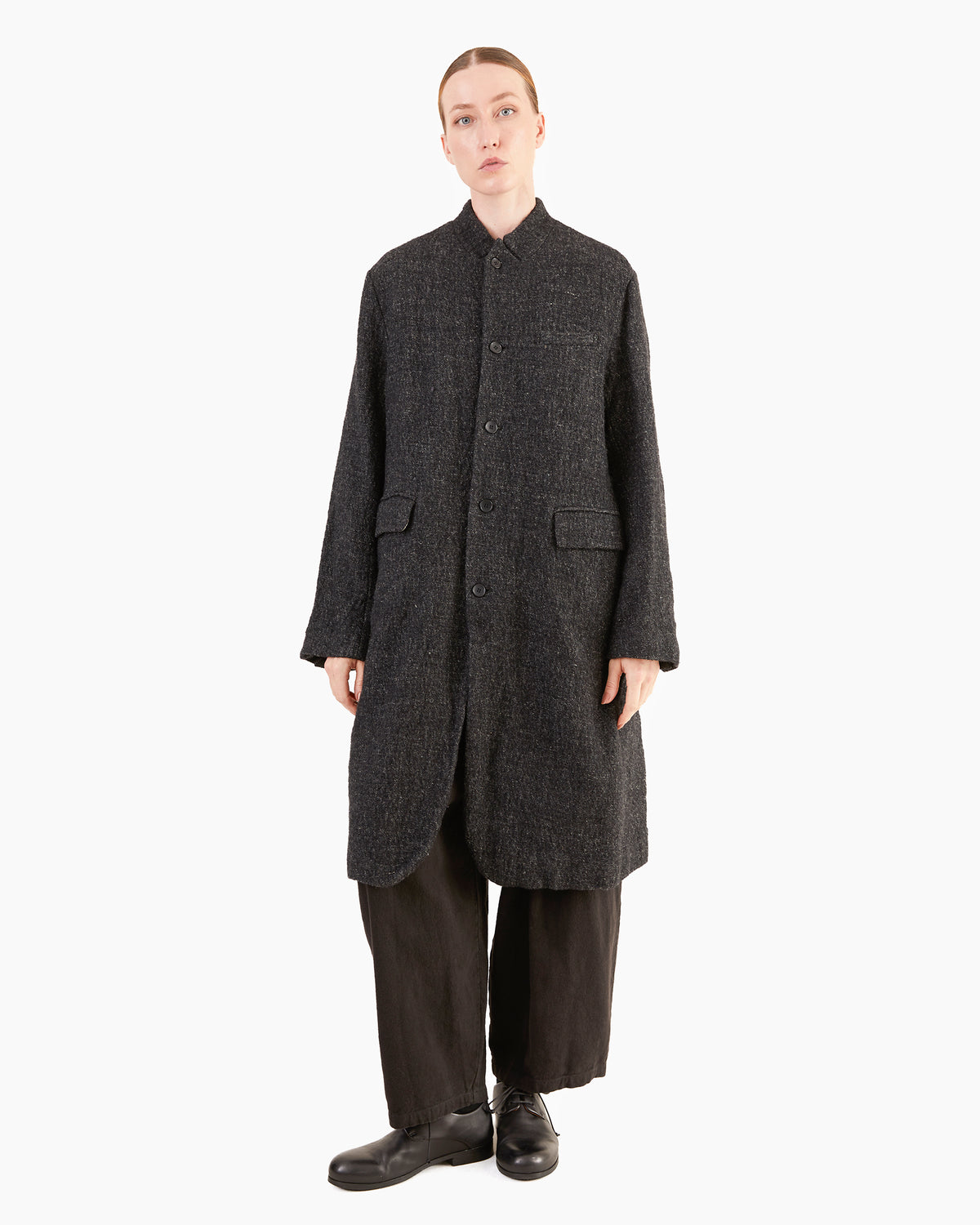 Pas de Calais Shetland Wool / Normandy Linen Chesterfield Coat in Charcoal