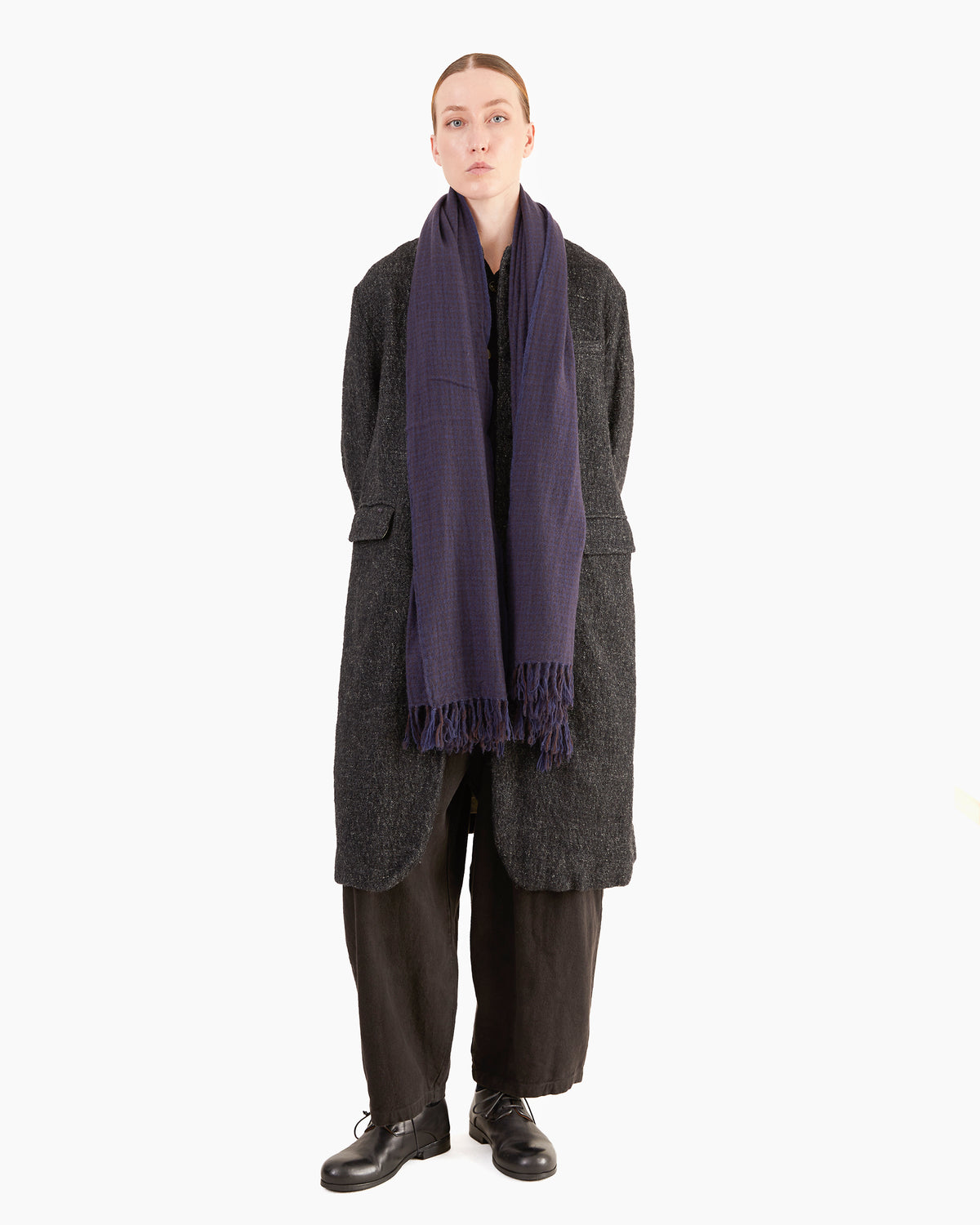 Pas de Calais Shetland Wool / Normandy Linen Chesterfield Coat in Charcoal