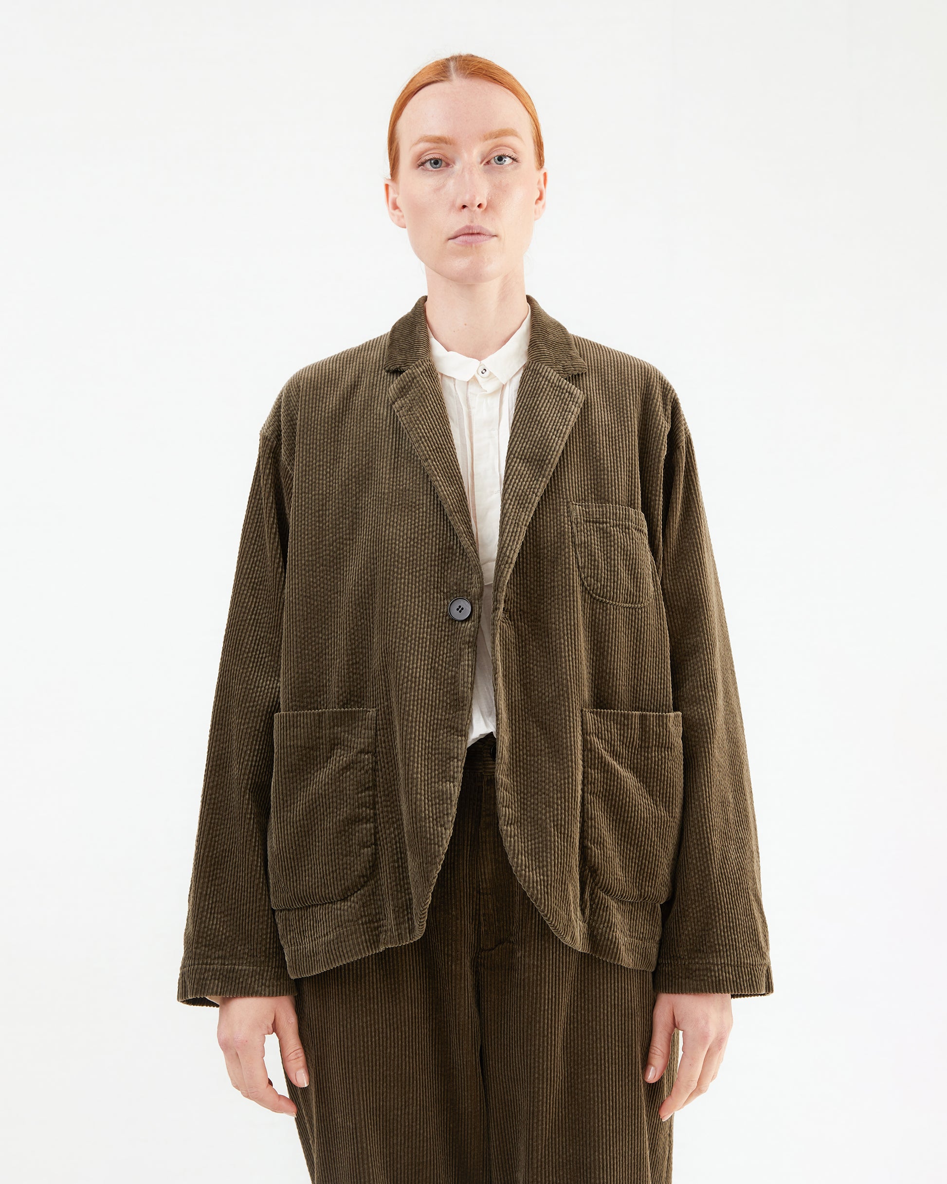 Pas de Calais Corduroy Tailored Jacket in Khaki