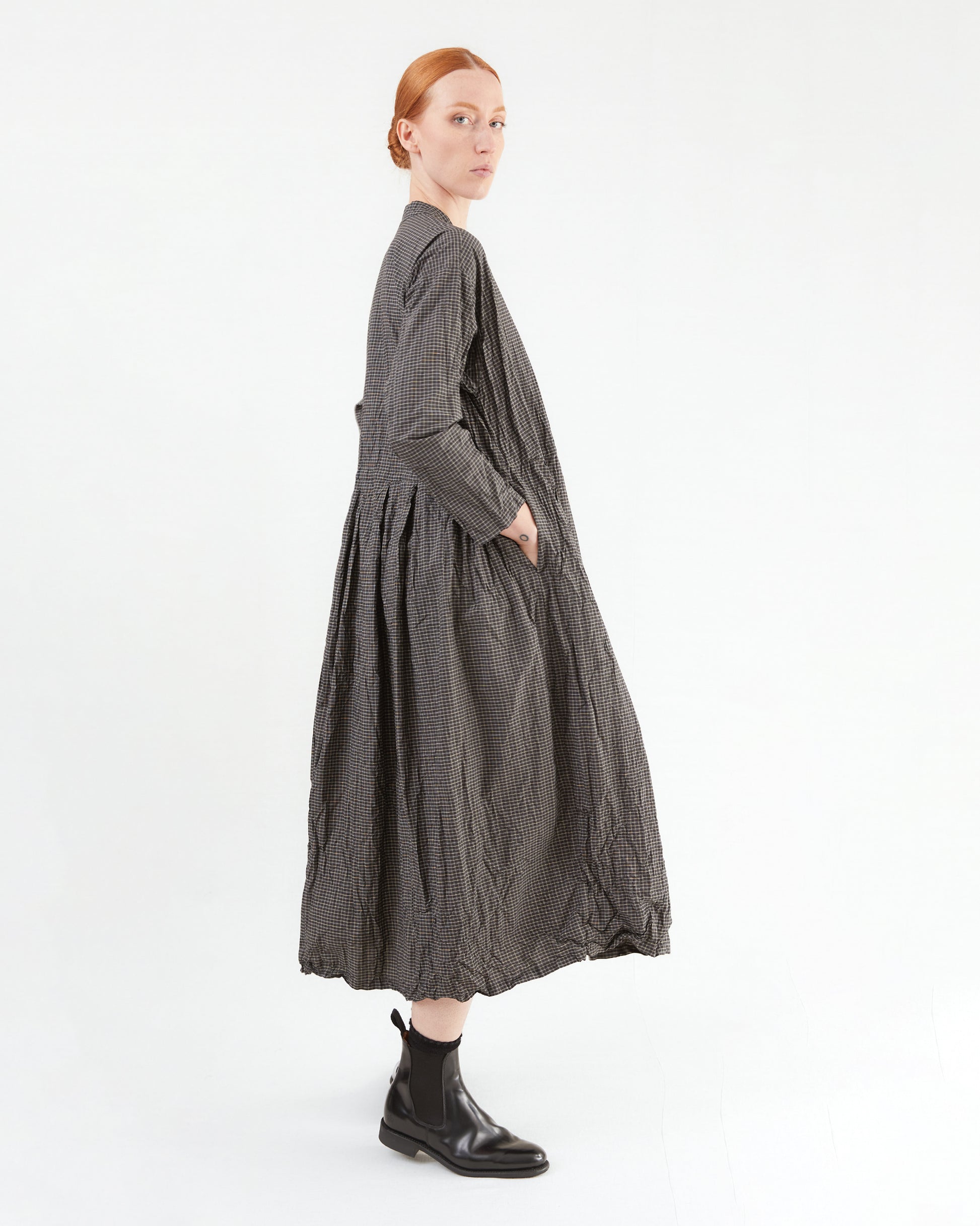 Pas de Calais Washed Organic Cotton Mini Check Dress