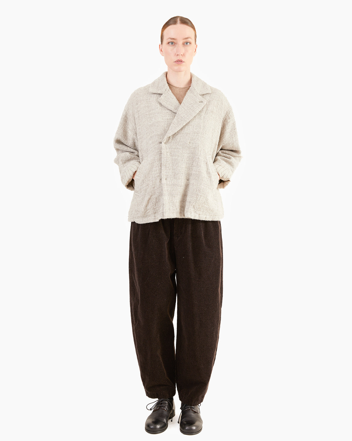 Pas de Calais Washed Corduroy Cropped Balloon Pants in Brown