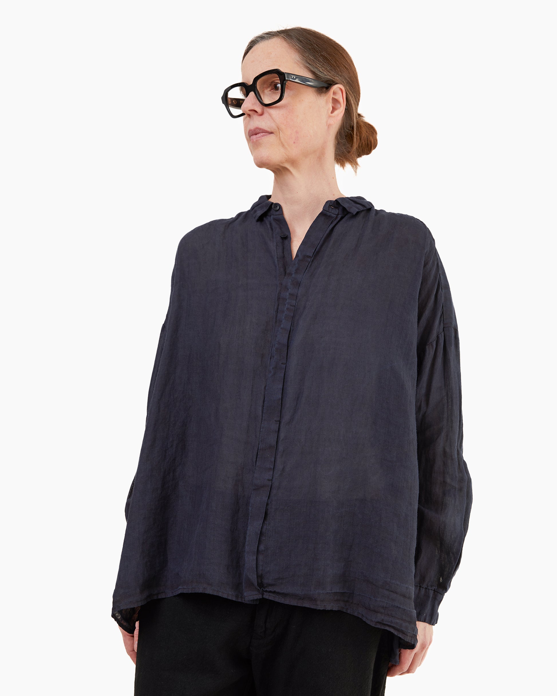 Pas de Calais Indigo Charcoal Dyed Ramie Lawn Overshirt in Navy