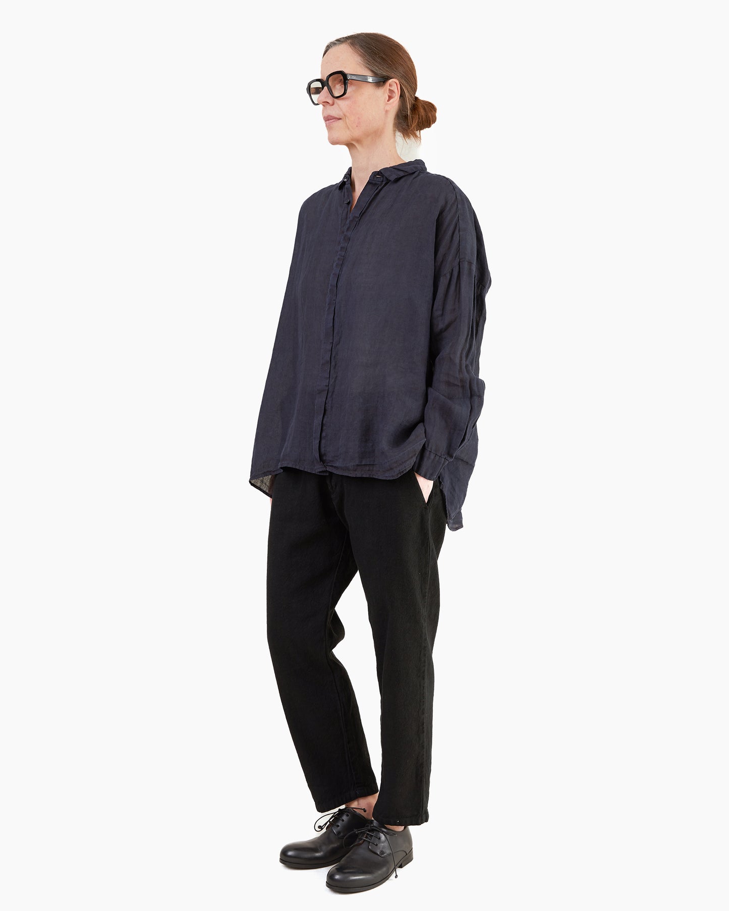 Pas de Calais Indigo Charcoal Dyed Ramie Lawn Overshirt in Navy