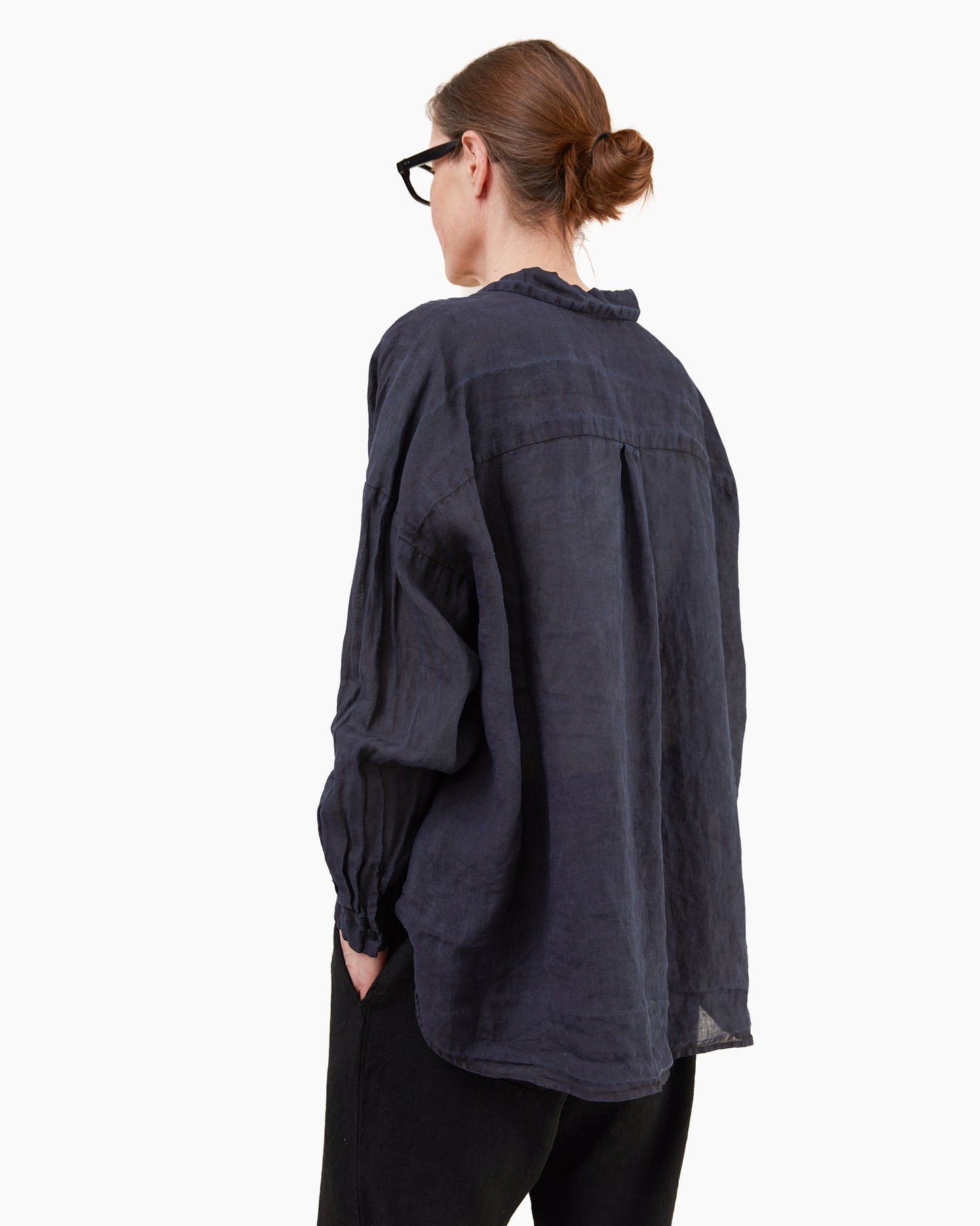 Pas de Calais Indigo Charcoal Dyed Ramie Lawn Overshirt in Navy
