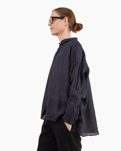 Pas de Calais Indigo Charcoal Dyed Ramie Lawn Overshirt in Navy
