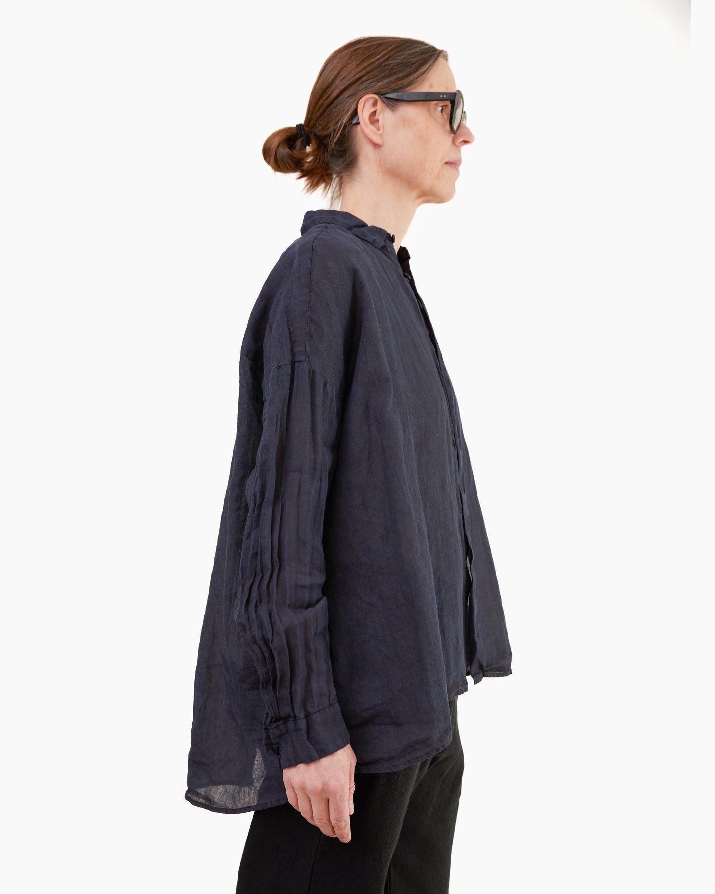 Pas de Calais Indigo Charcoal Dyed Ramie Lawn Overshirt in Navy