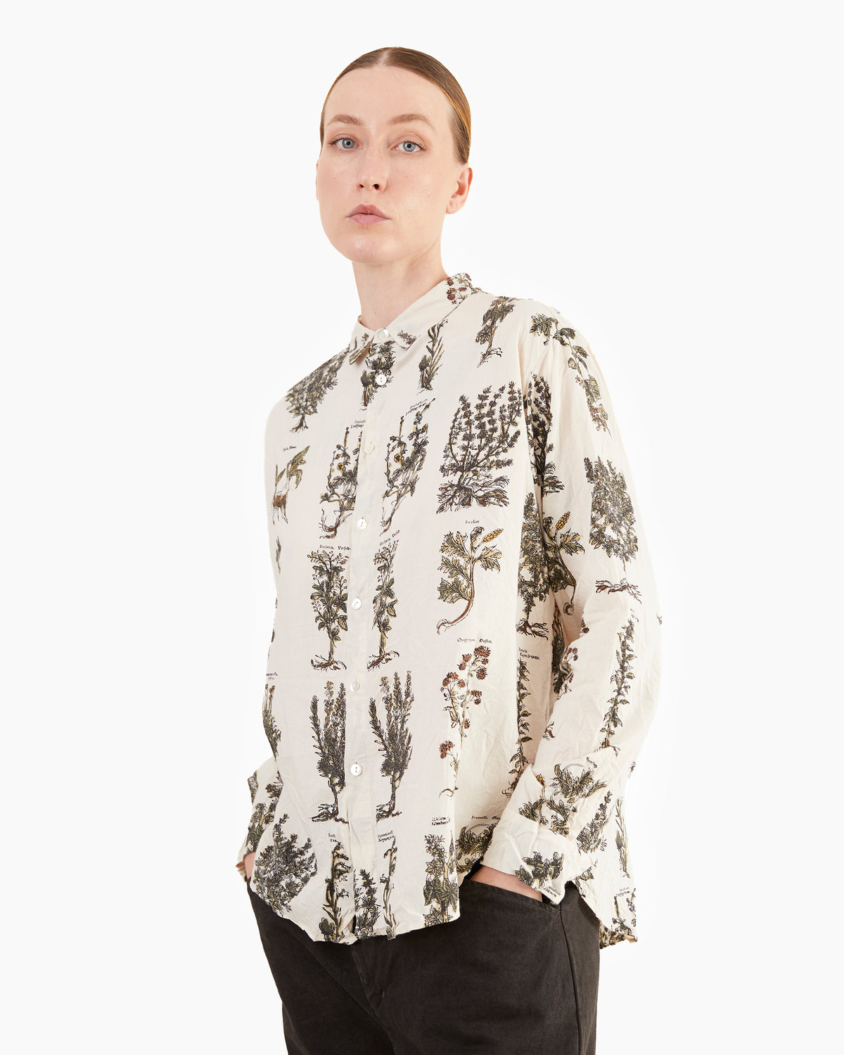 Pas de Calais Relax Fit Herbal Print Shirt in Ivory