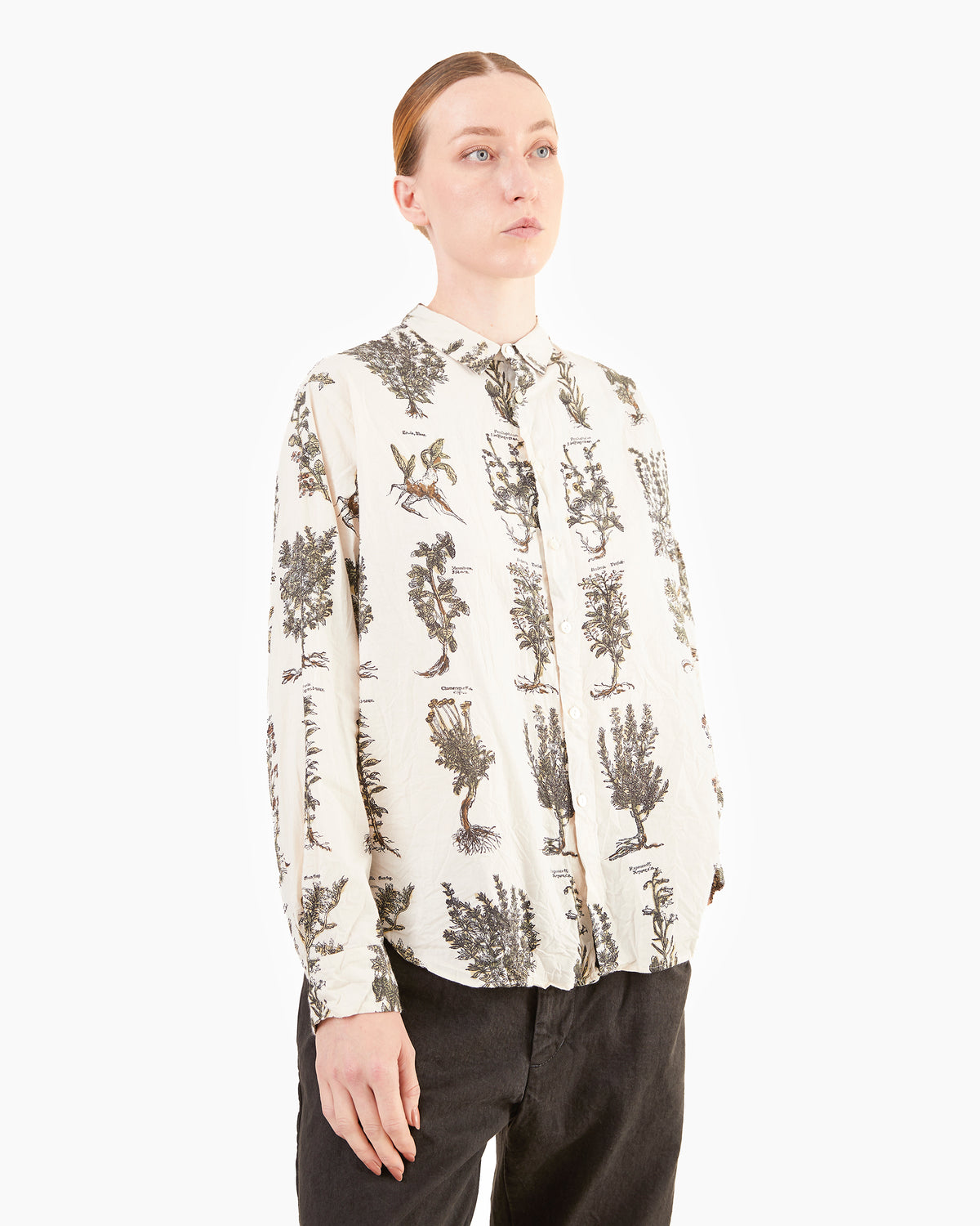 Pas de Calais Relax Fit Herbal Print Shirt in Ivory