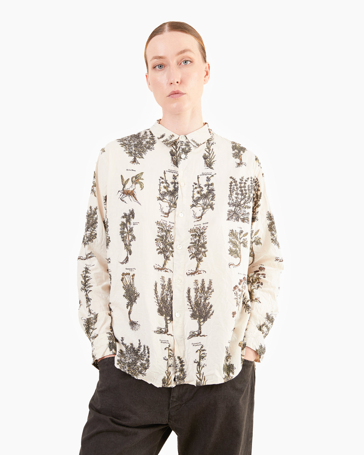 Pas de Calais Relax Fit Herbal Print Shirt in Ivory