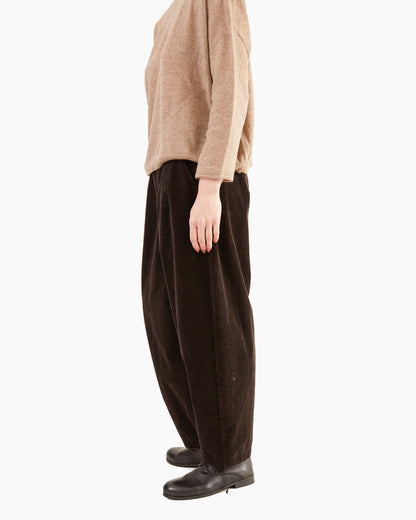 Pas de Calais Washed Corduroy Cropped Balloon Pants in Brown