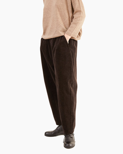 Pas de Calais Washed Corduroy Cropped Balloon Pants in Brown