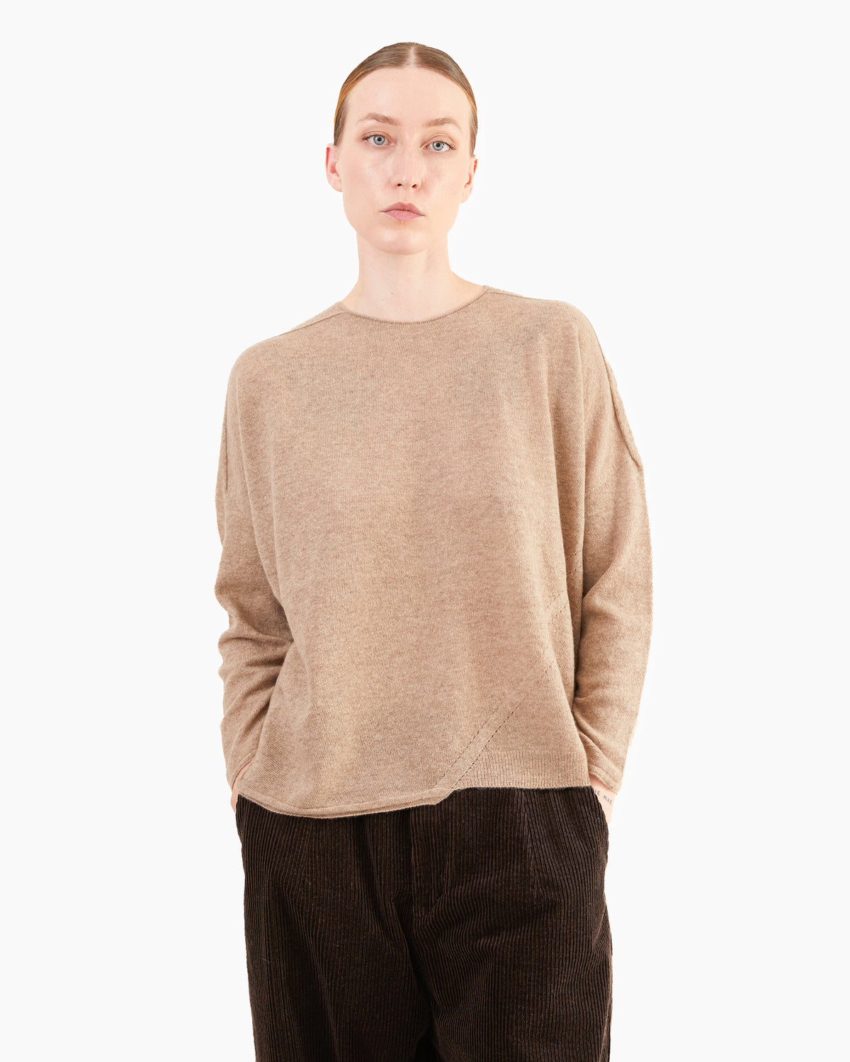 Pas de Calais Pure Cashmere Eyelet Stitch Pullover in Natural