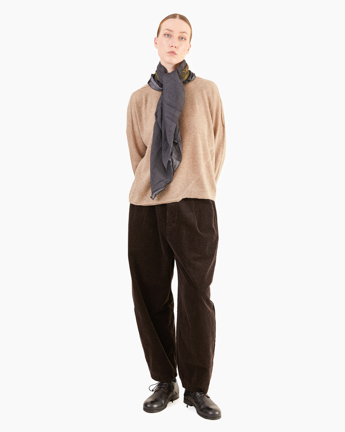 Pas de Calais Cotton-Silk Lavender Print Scarf in Charcoal