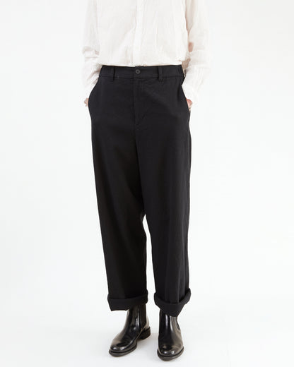 Pas de Calais Wool Cotton Wide Pants in Black