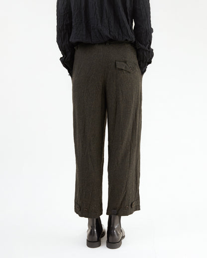 Pas de Calais Eco Wool Herringbone Wide Pants in Khaki