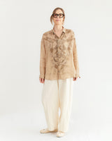 Pas de Calais Linen Cotton Satin Wide Trousers in Natural