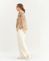 Pas de Calais Linen Cotton Satin Wide Trousers in Natural