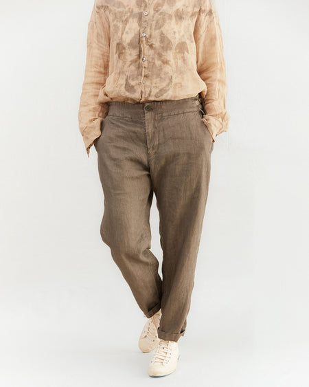 Pas de Calais Linen Tapered Trousers in Khaki