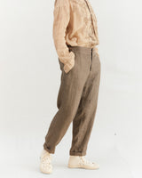 Pas de Calais Linen Tapered Trousers in Khaki