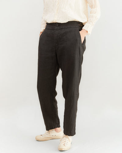 Pas de Calais Linen Tapered Trousers in Black