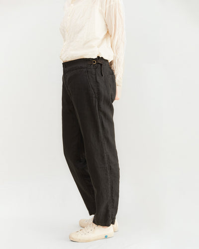 Pas de Calais Linen Tapered Trousers in Black