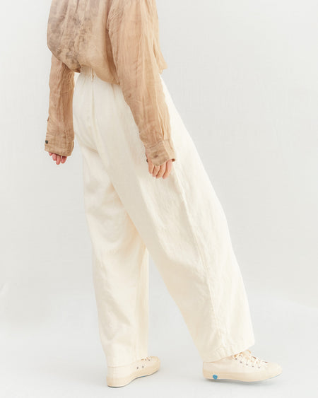 Pas de Calais Linen Cotton Satin Wide Trousers in Natural