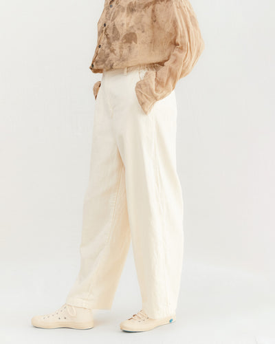 Pas de Calais Linen Cotton Satin Wide Trousers in Natural