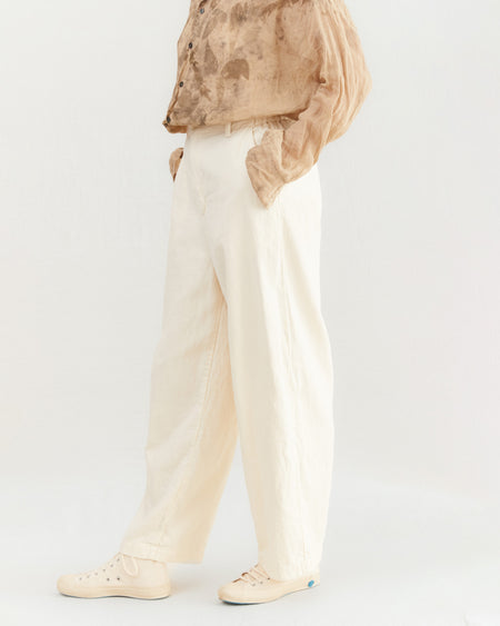 Pas de Calais Linen Cotton Satin Wide Trousers in Natural