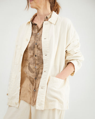 Pas de Calais Linen Cotton Satin Coverall Jacket in Natural