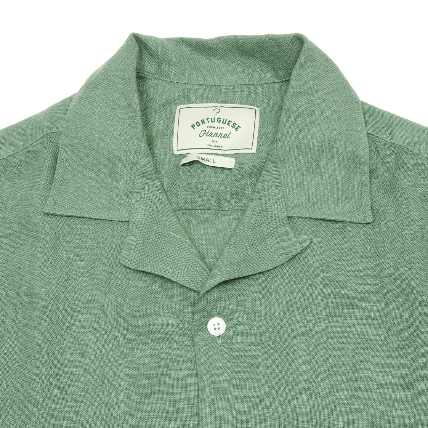 Portuguese Flannel Linen Camp Collar Shirt in Dry Green
