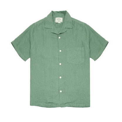 Portuguese Flannel Linen Camp Collar Shirt in Dry Green