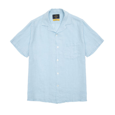 Portuguese Flannel Linen Camp Collar Shirt in Sky 1