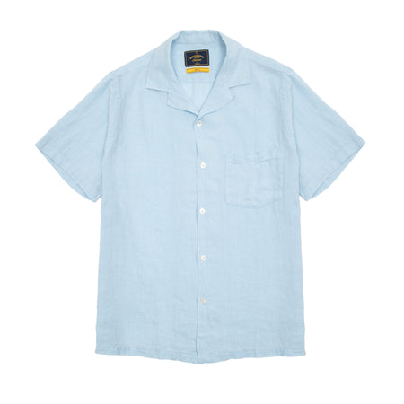 Portuguese Flannel Linen Camp Collar Shirt in Sky 1