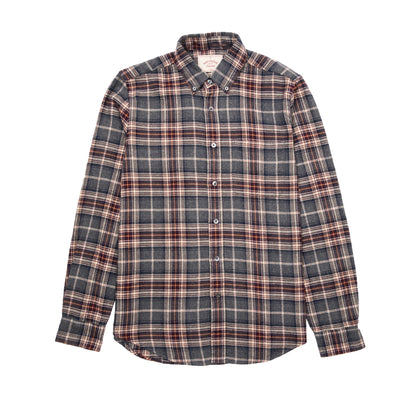 Portuguese Flannel Augusta Flannel Button Down Shirt in Charcoal x Burgundy Check