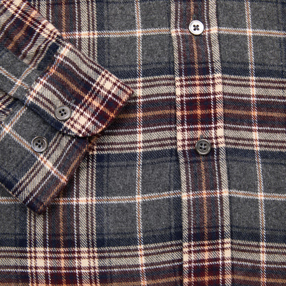 Portuguese Flannel Augusta Flannel Button Down Shirt in Charcoal x Burgundy Check
