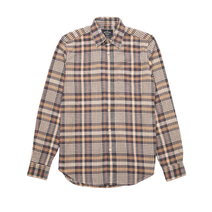 Portuguese Flannel Manta Flannel Shirt in Camel x Natural x Blue Check