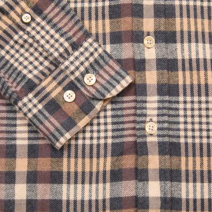 Portuguese Flannel Manta Flannel Shirt in Camel x Natural x Blue Check