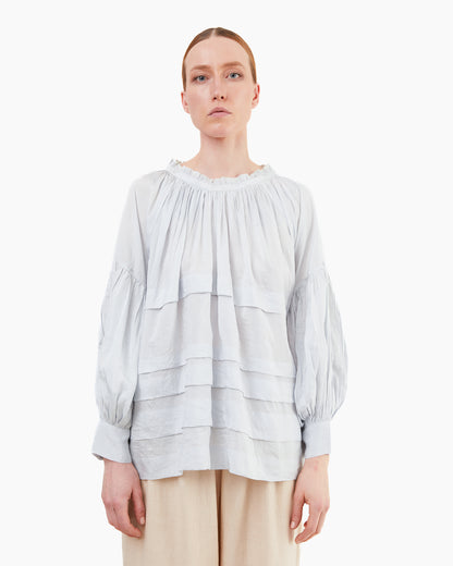 Runaway Bicycle Astrid Pleated Silk Blouse in Sky Blue
