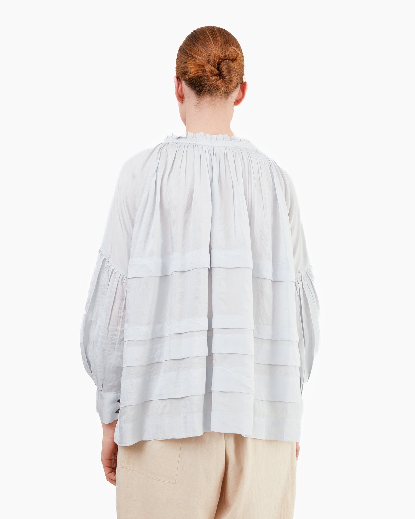 Runaway Bicycle Astrid Pleated Silk Blouse in Sky Blue
